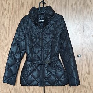 Guess Black Quilted Belted Puffer Jacket